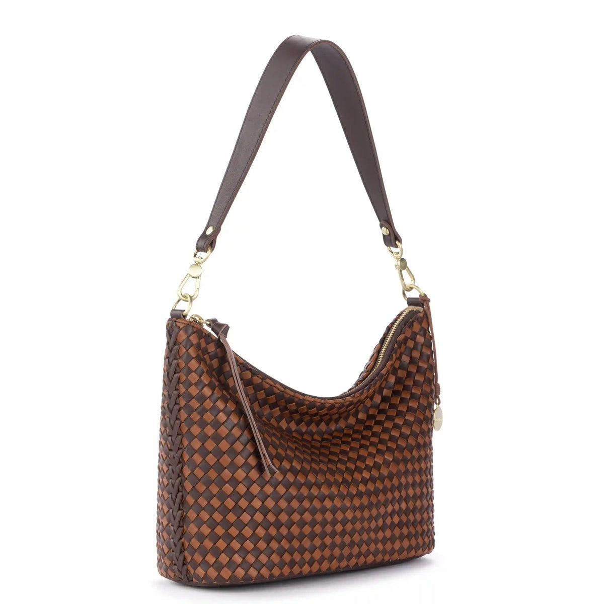 Juniper Small Hobo - Leather - Woven Mahogany Cognac