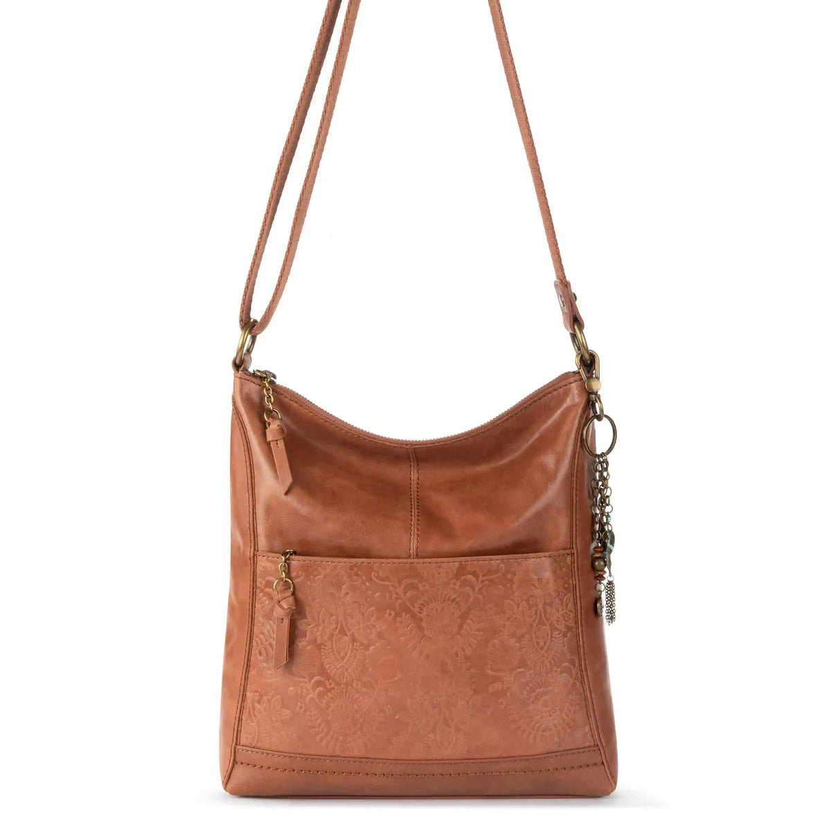 Lucia Crossbody - Leather - Tobacco Floral Embossed