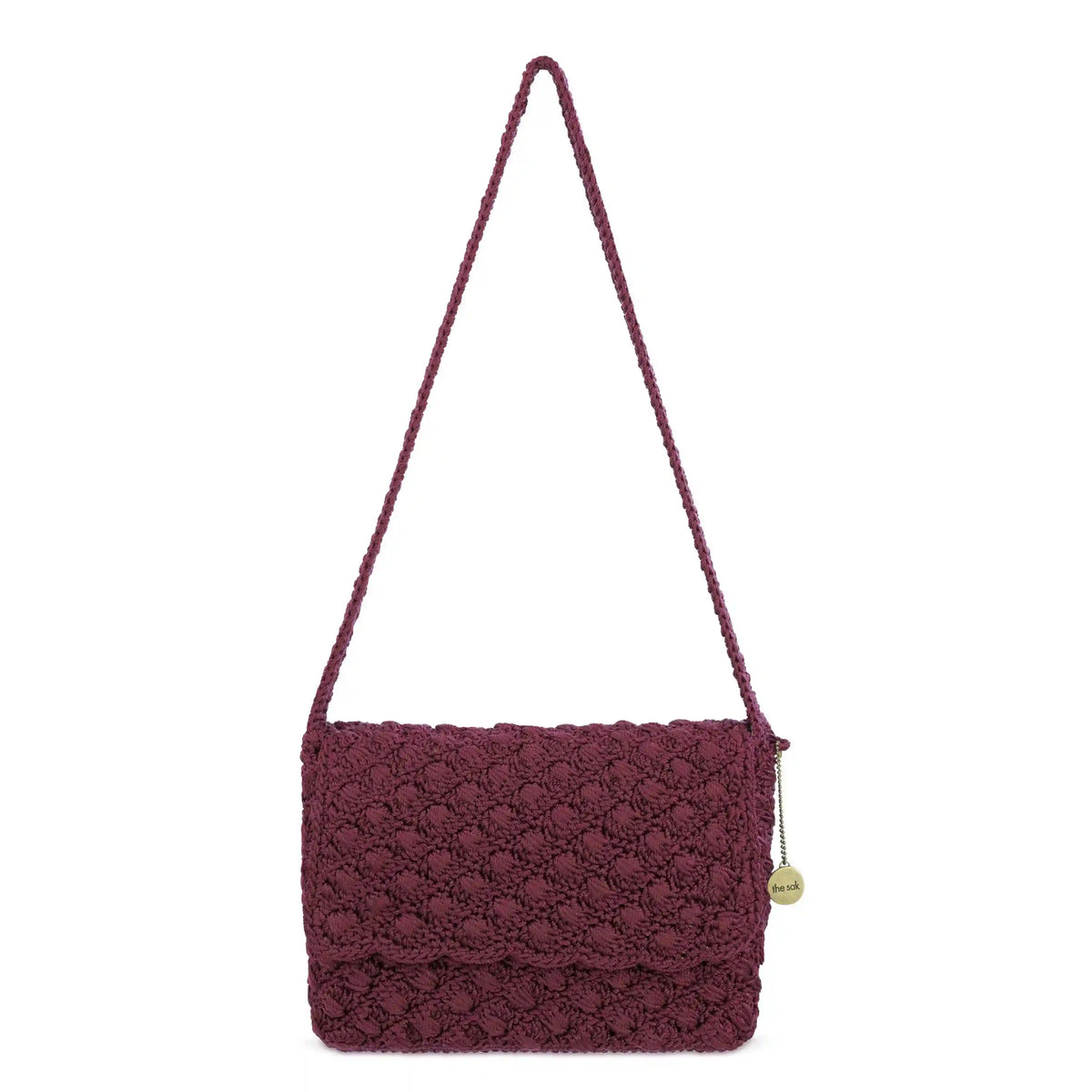 Marlow Flap Shoulder Bag - Hand Crochet - Black Cherry Shell