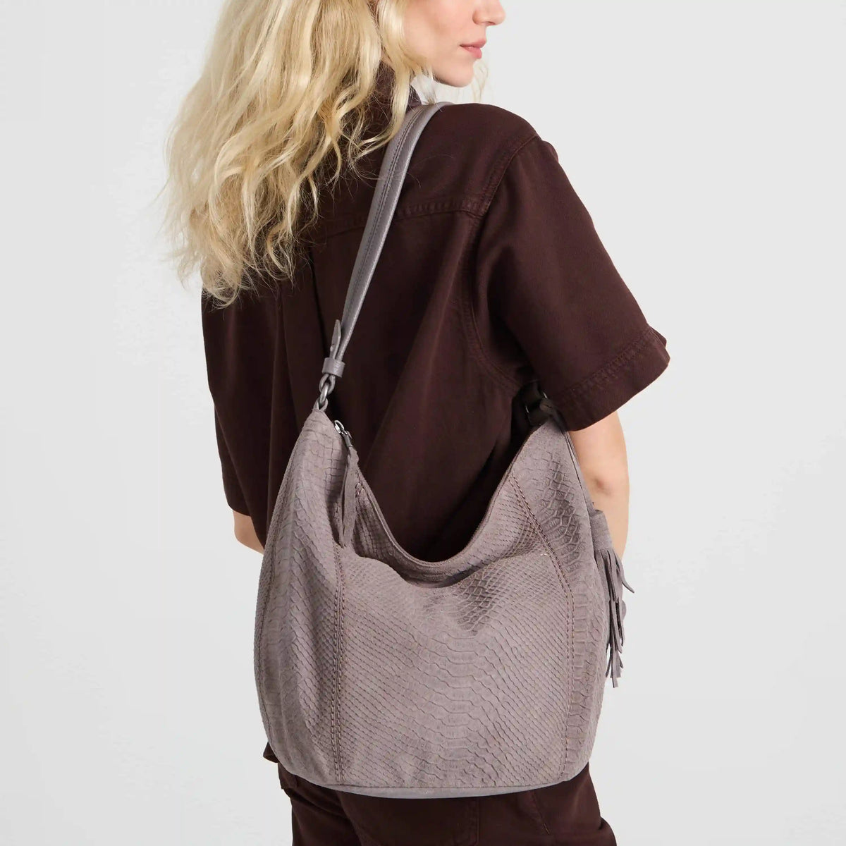 Sequoia Hobo - Leather - Mushroom Croco Suede