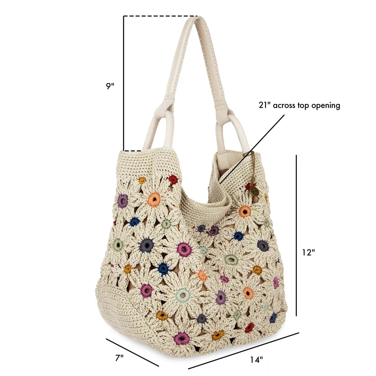 Los Feliz Large Tote - Hand Crochet - Natural Multi Flowers