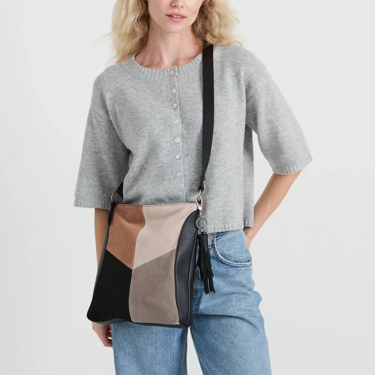Lucia Crossbody - Leather - Neutral Suede Block