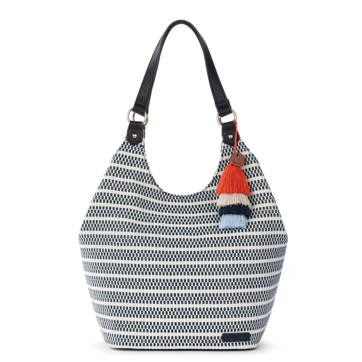Roma Shopper - Straw - Black and White Woven
