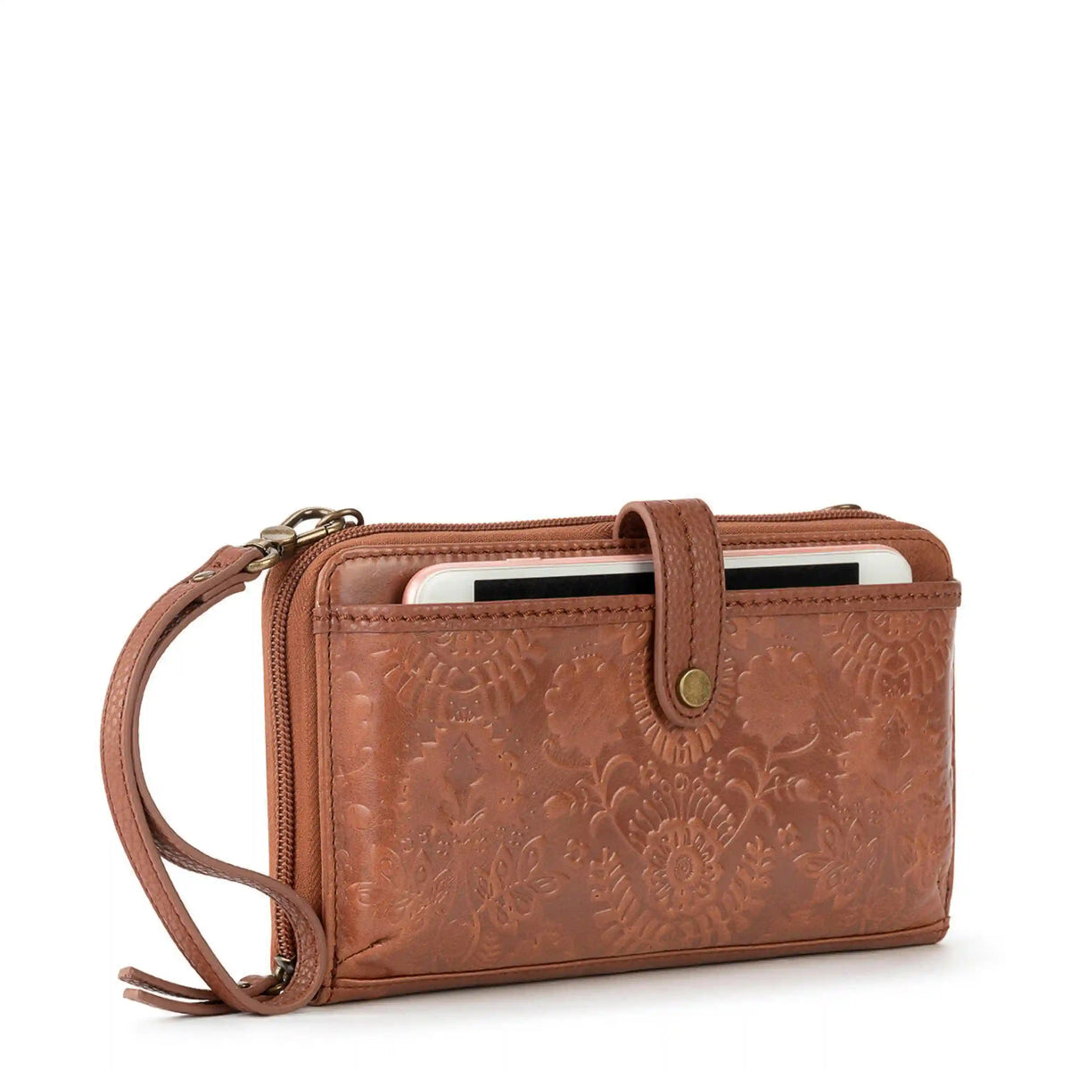 Iris Smartphone Wallet - Leather - Tobacco Floral Embossed