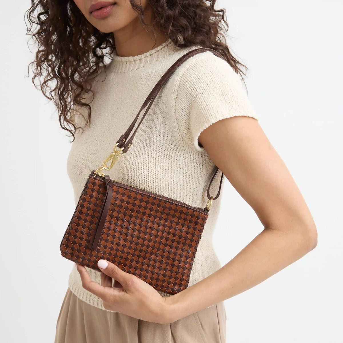 Vita Convertible Wristlet - Leather - Mahogany Cognac Woven