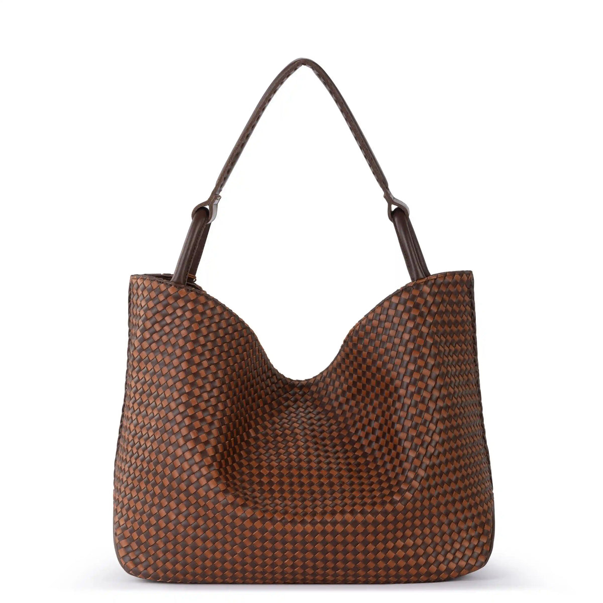 Los Feliz Large Tote - Leather - Woven Mahogany Cognac