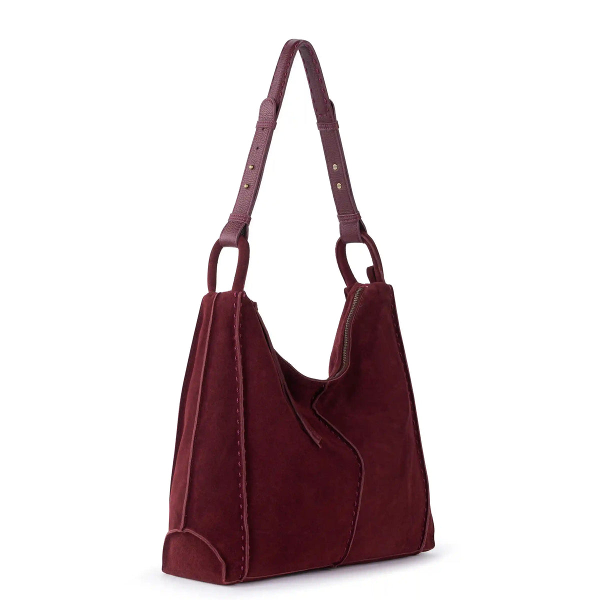 Los Feliz Bucket Hobo - Leather - Black Cherry Suede