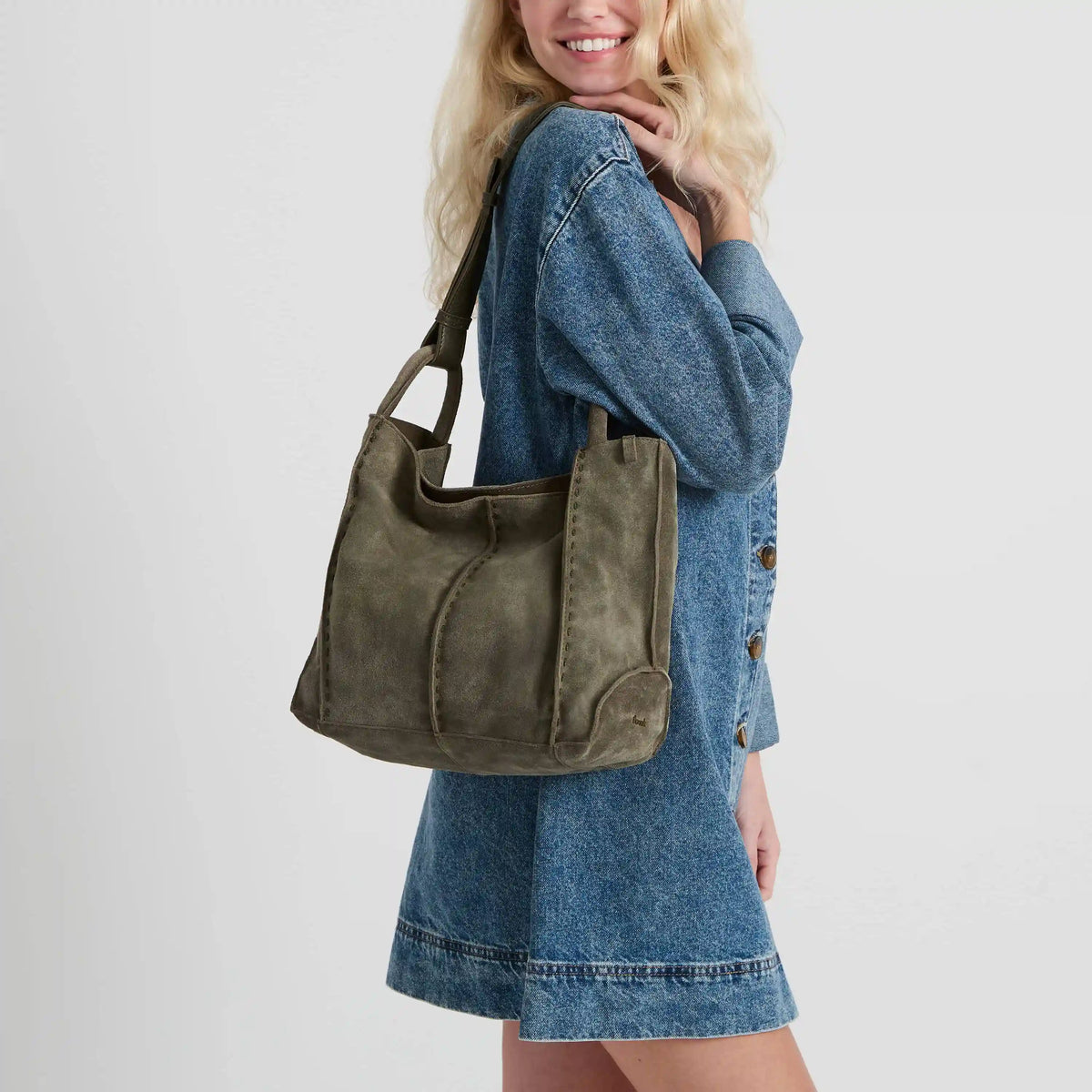 Los Feliz Medium Tote - Leather - Moss Suede