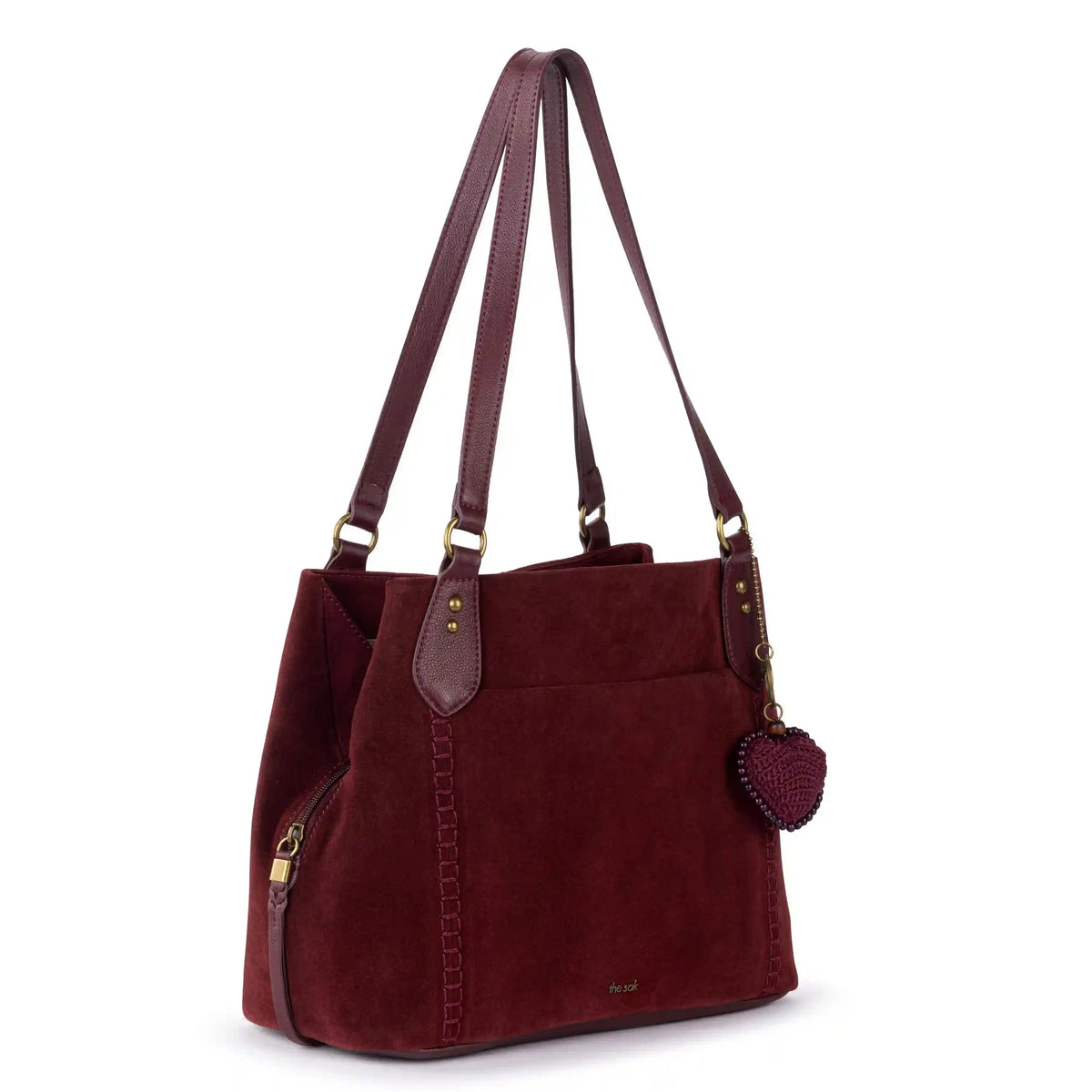 Melrose Satchel - Leather - Black Cherry Suede Heart